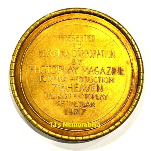 1927 RARE TIFFANY & CO THE PHOTOPLAY MAGAZINE MEDAL OF HONOR MEDALLION AWARDED TO WINFIELD R. SHEEHAN 18K GOLD