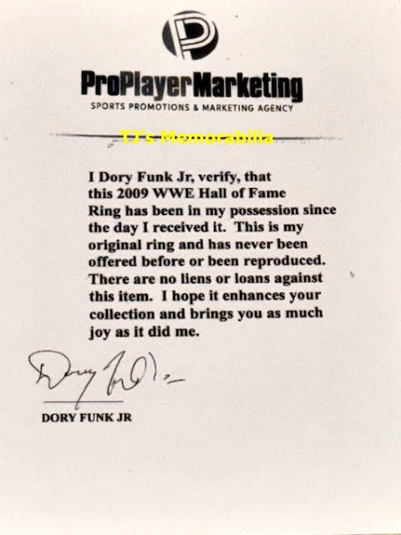 2009 WWE WORLD WRESTLING ENTERTAINMENT HALL OF FAME CHAMPIONSHIP RING - DORY FUNK JR - Image 3